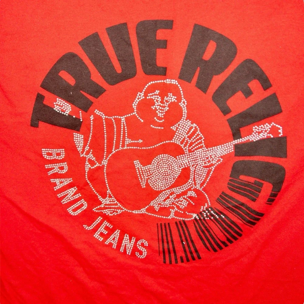 True Religion World Tour Red‎ T Shirt Mens XXL Rhinestones Streetwear Western